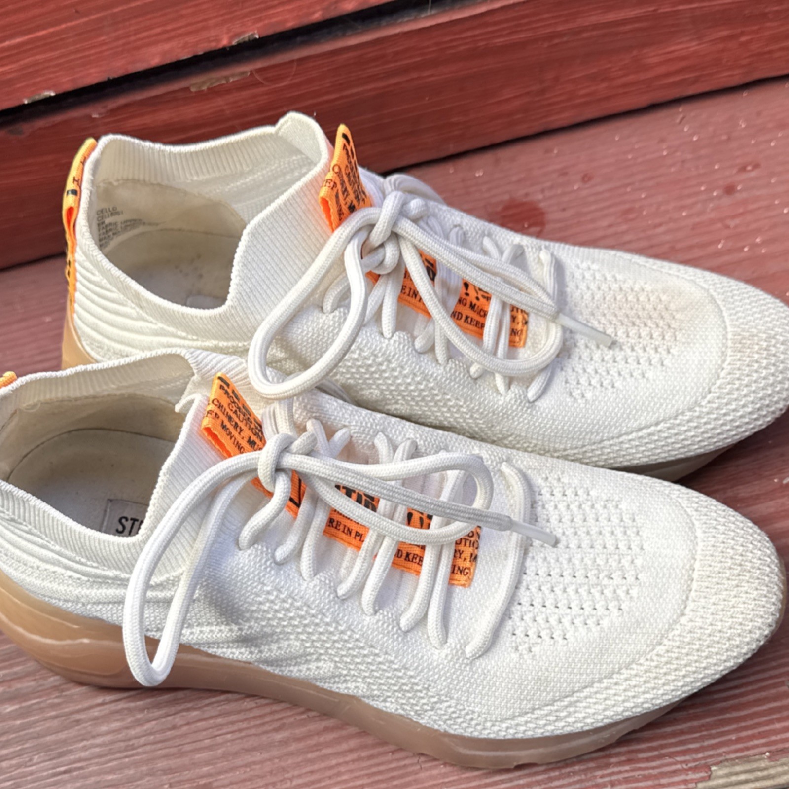 Steve Madden White Knit Lace Up Sneakers Orange Accents Low Top Casual