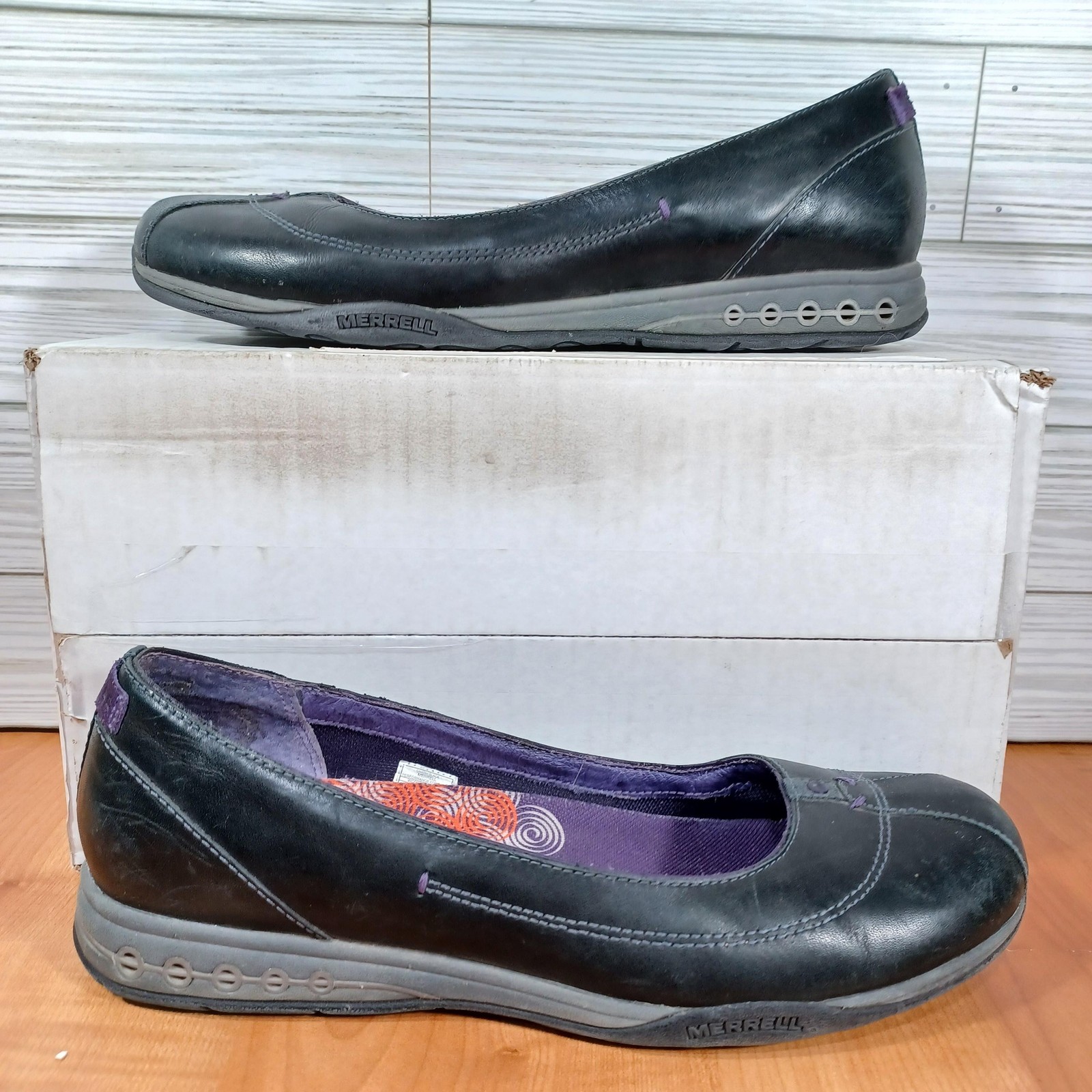 Merrell Charm Ballet Flats Womens 9 Black Leather Cushioned Lined Casual Walking