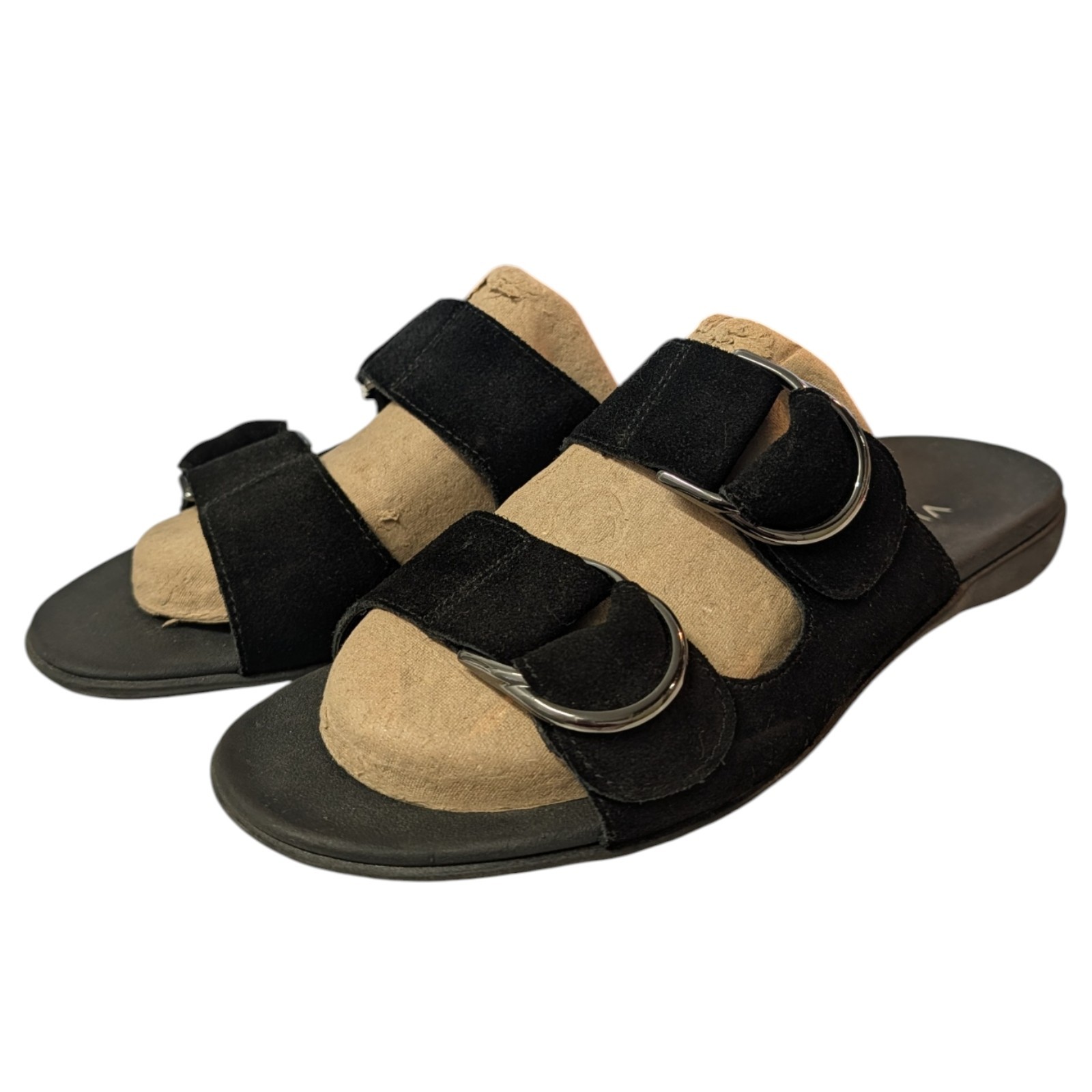 Vionic Corlee Women’s Black Suede Adjustable Slides Orthopedic Sandals Size 9