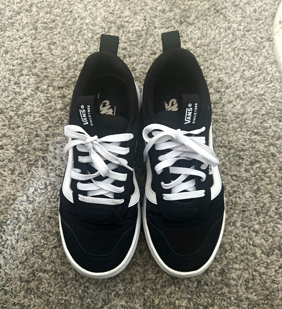 VANS Women’s Low Top Lace Up Sneakers Black/White with Logo Accent
