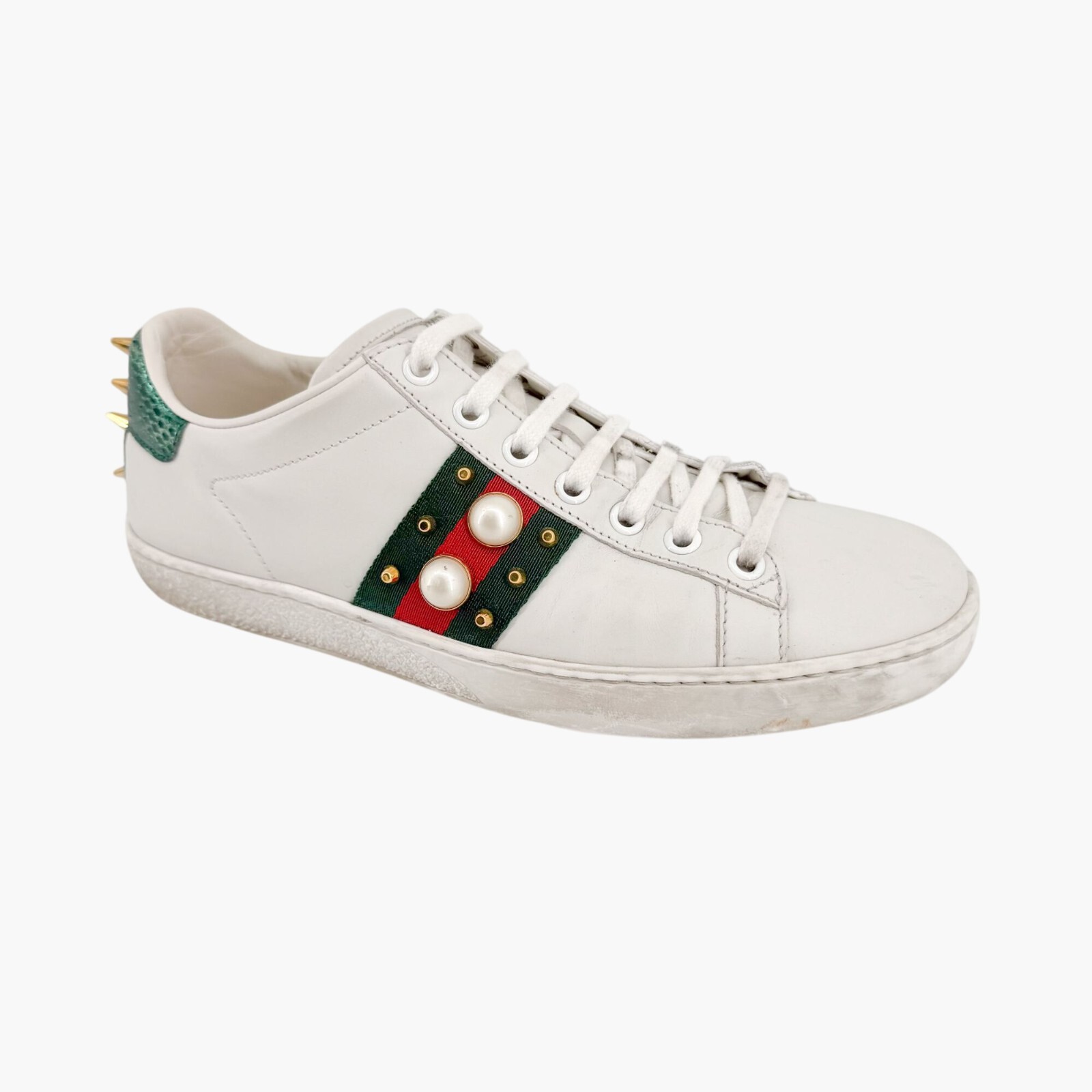 Gucci Ace Pearl Sneakers Size 36.5 US 6.5 White Leather Stud Spike Low Top Shoe