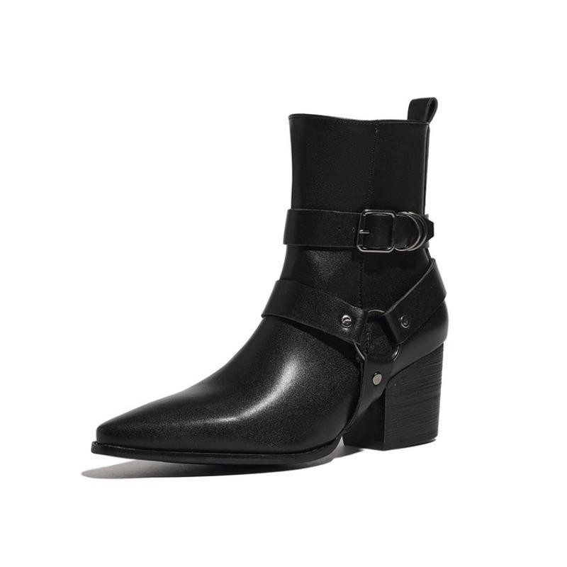 Women’s Faux Leather Zip Pointed Toe Ankle Boots Casual Party Block Heels Shoes