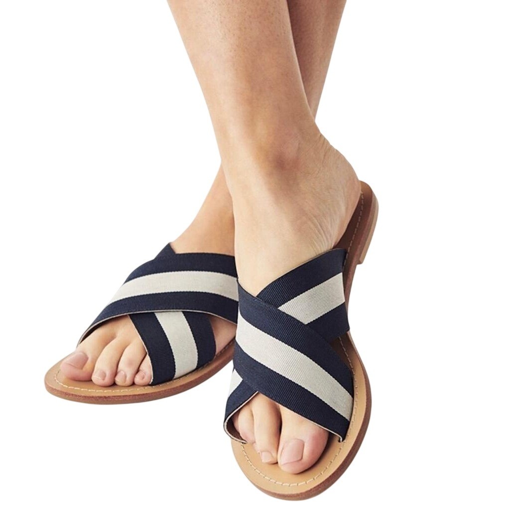 Crew Clothing Lily Crossover Sandals 39 8.5 Navy Blue White UK Slider Patriotic