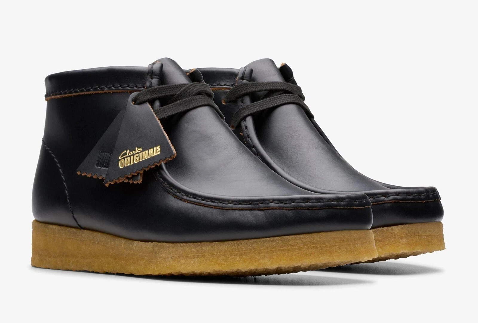 WOMENS CLARKS WALLABEE BOOT BLACK SMOOTH LEATHER