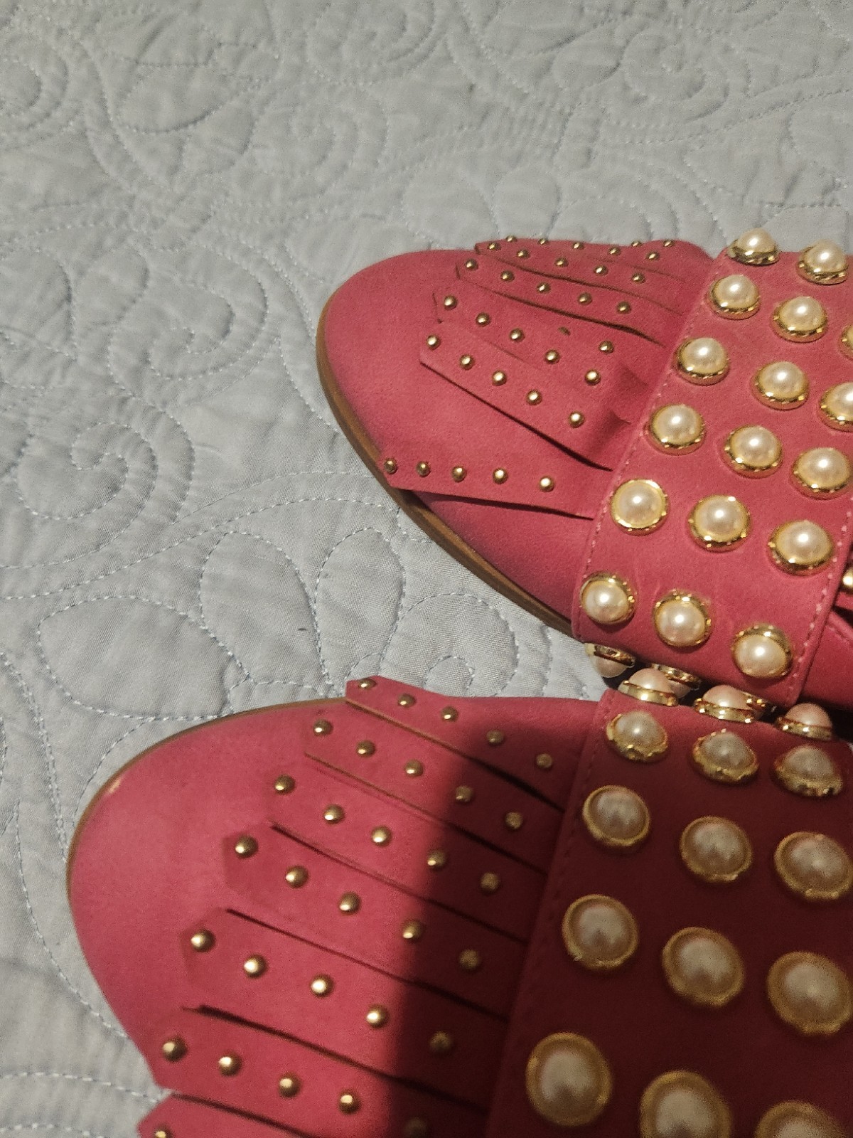 Sergio Rossi Women’s Pink Leather Slide Sandals Studded Pearl Slip-On 8.5