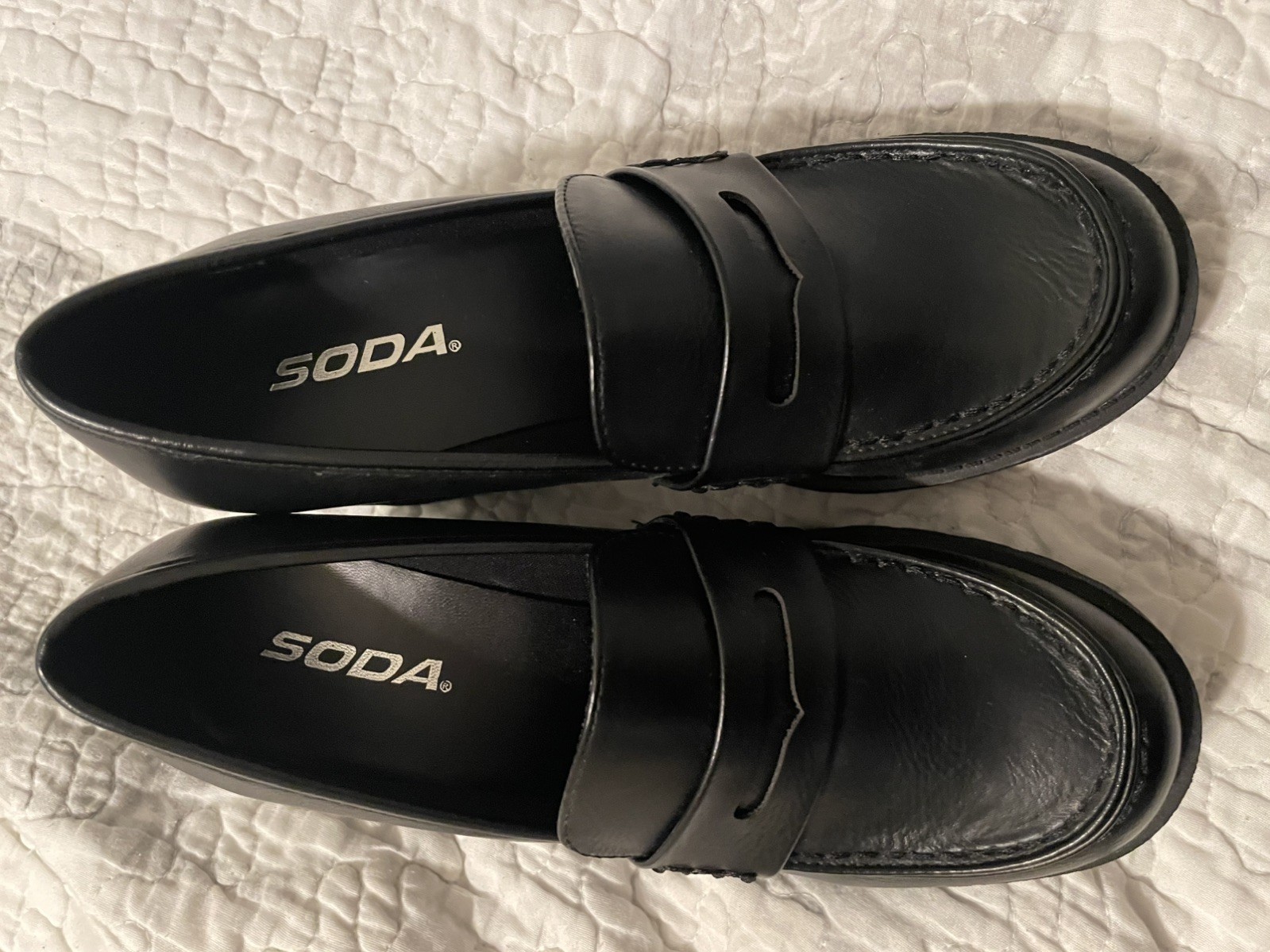 Soda 8 Black Kinder Heeled Platform Penny Loafer Chunky Block Heel Y2K Preppy