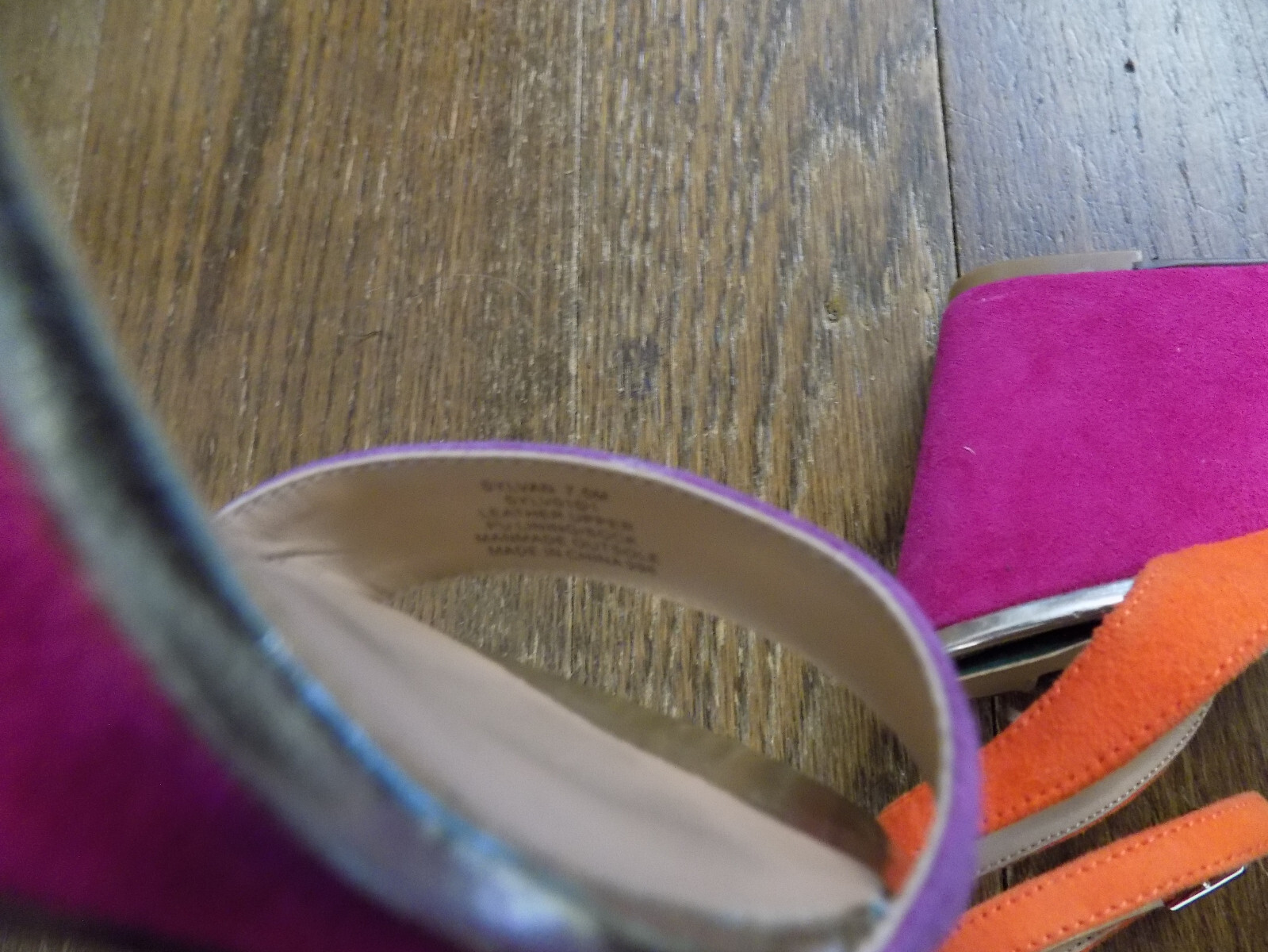 Steve Madden Sylan Purple Pink Orange Suede Ankle strap wedge 3.25″ Sandals 7.5