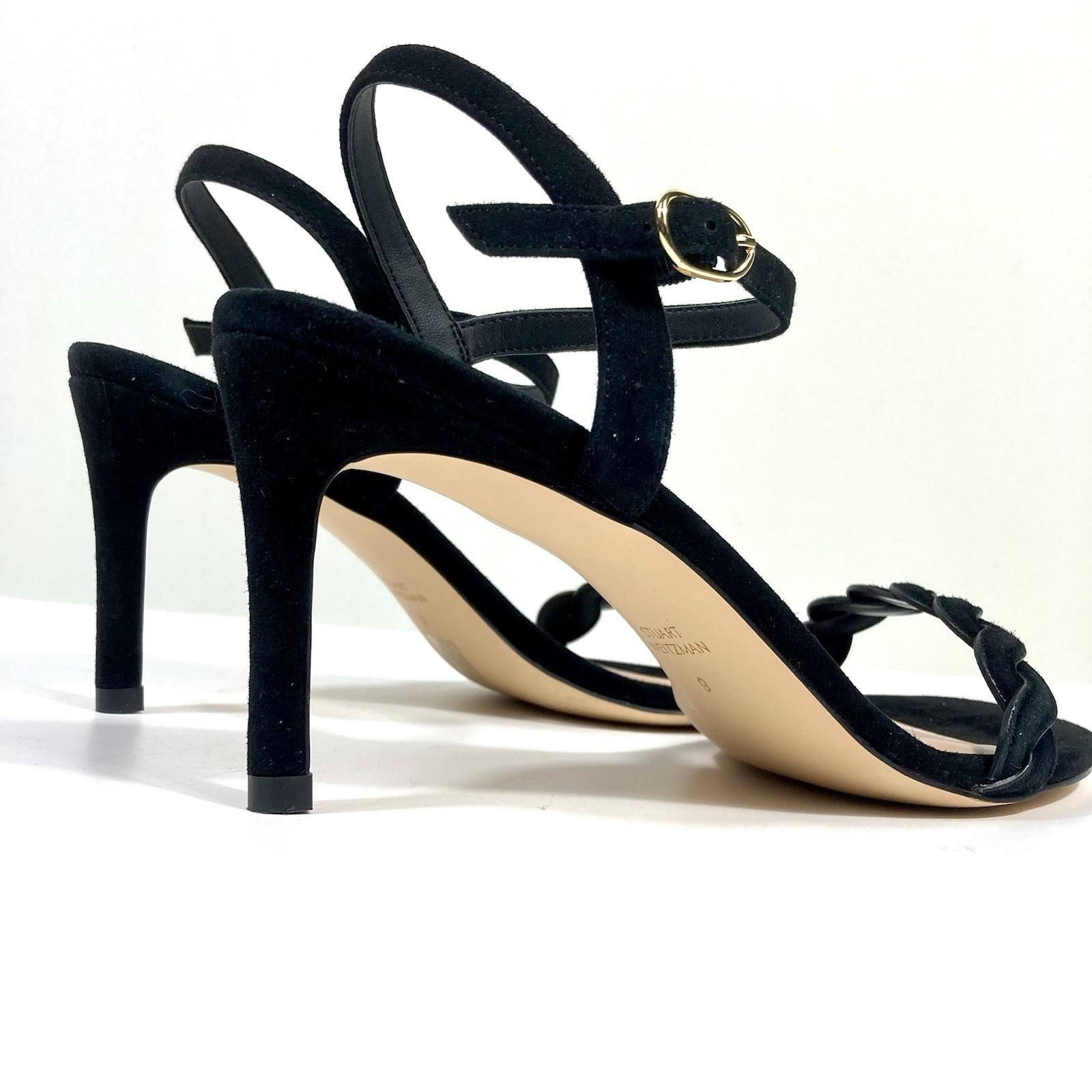 Stuart Weitzman Twistie Stiletto 75 Heels Sandals Suede Black 6 9 B NEW