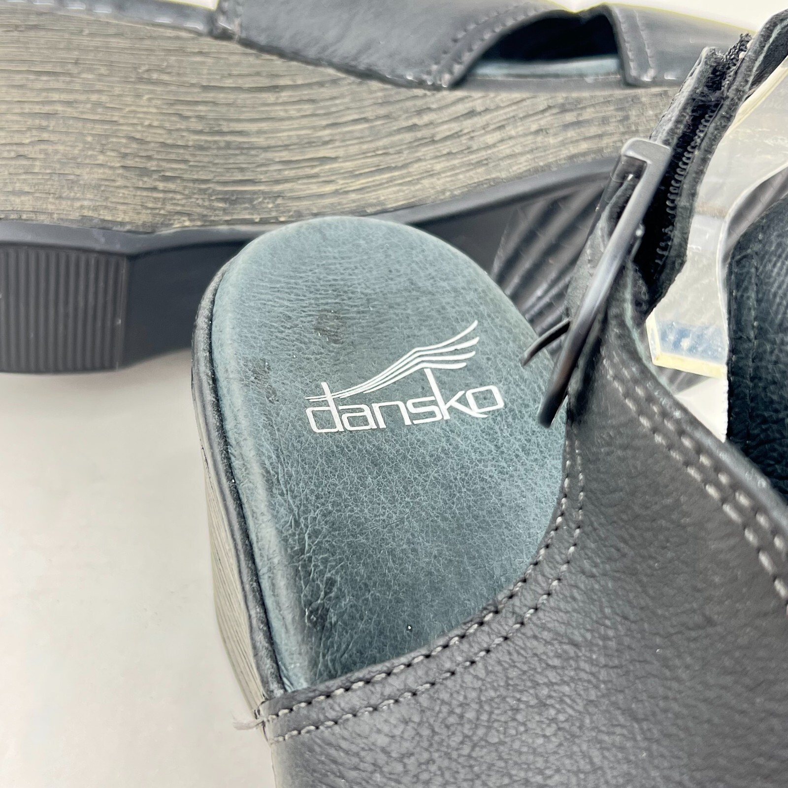 DANSKO VANDA Leather Peep Toe Wedge Black Slingback Platform Women US 6/6.5 EU36