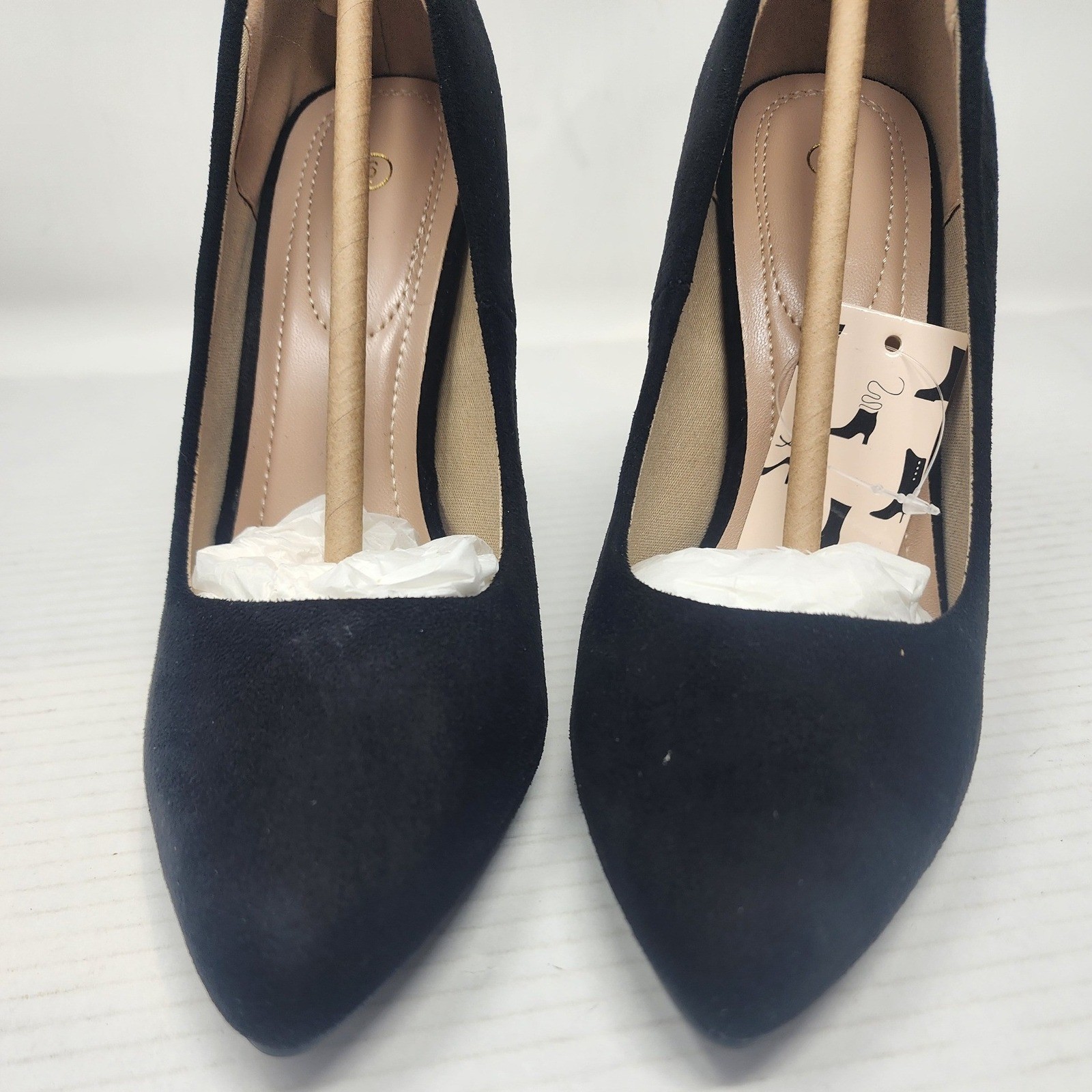 Mysoft Womens Black Faux Suede Pointed Toe Stiletto Pumps High Heels Size 6