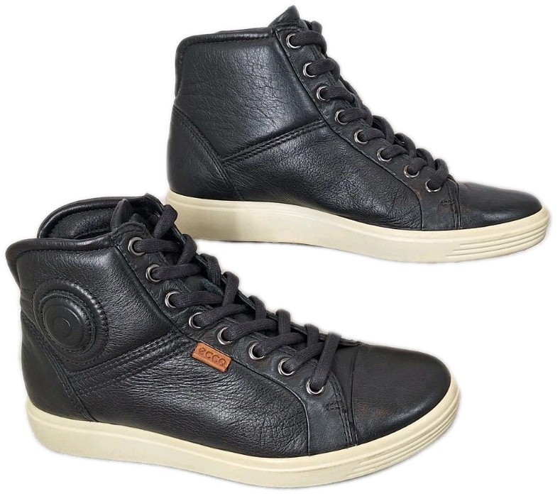 ECCO SOFT Women’s High-Top Sneaker Trainers Black Leather Booties Sz 35/US 4-4.5
