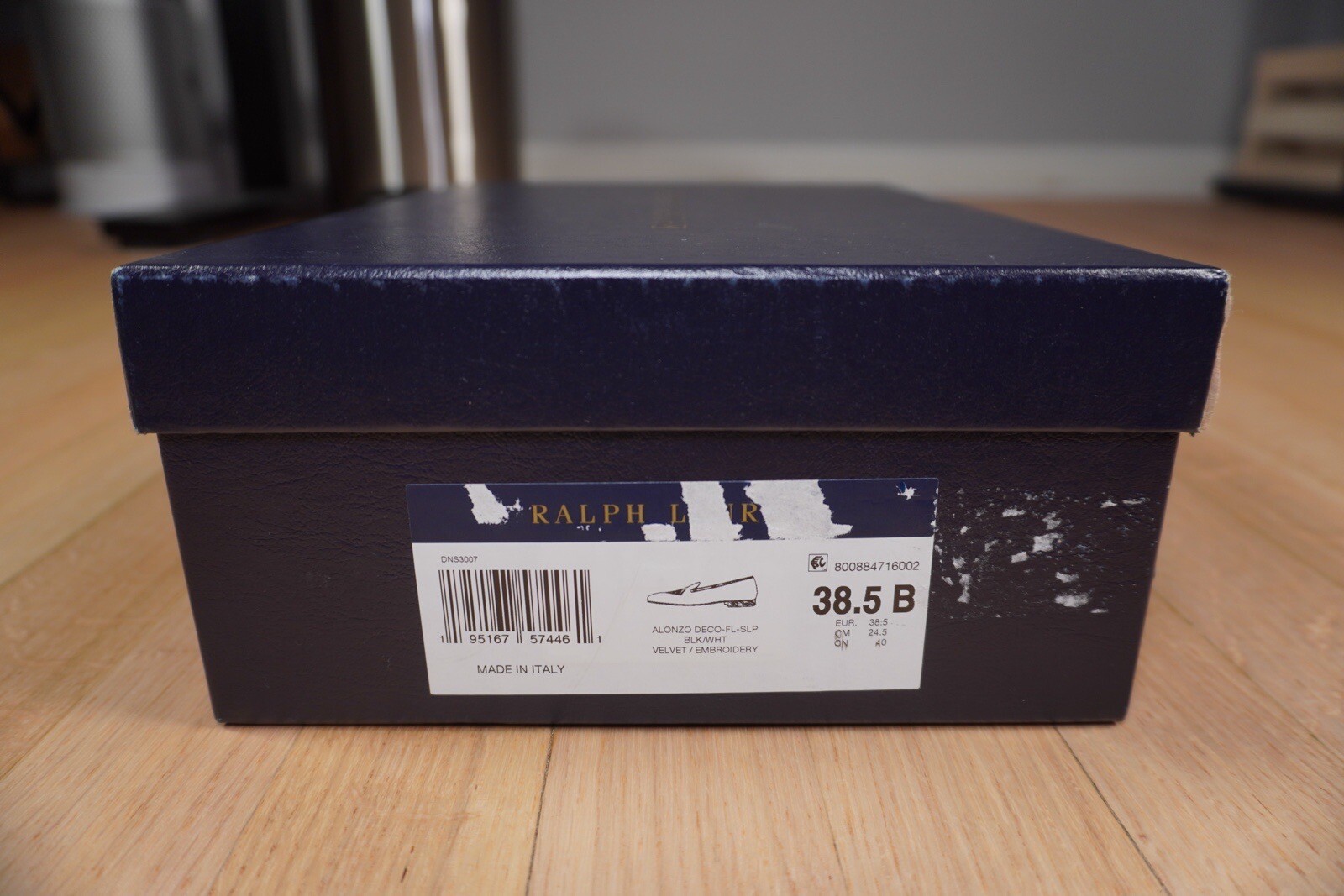 Ralph Lauren Purple Label Alonzo Deco Slipper Black Size 8B Velvet Brand New