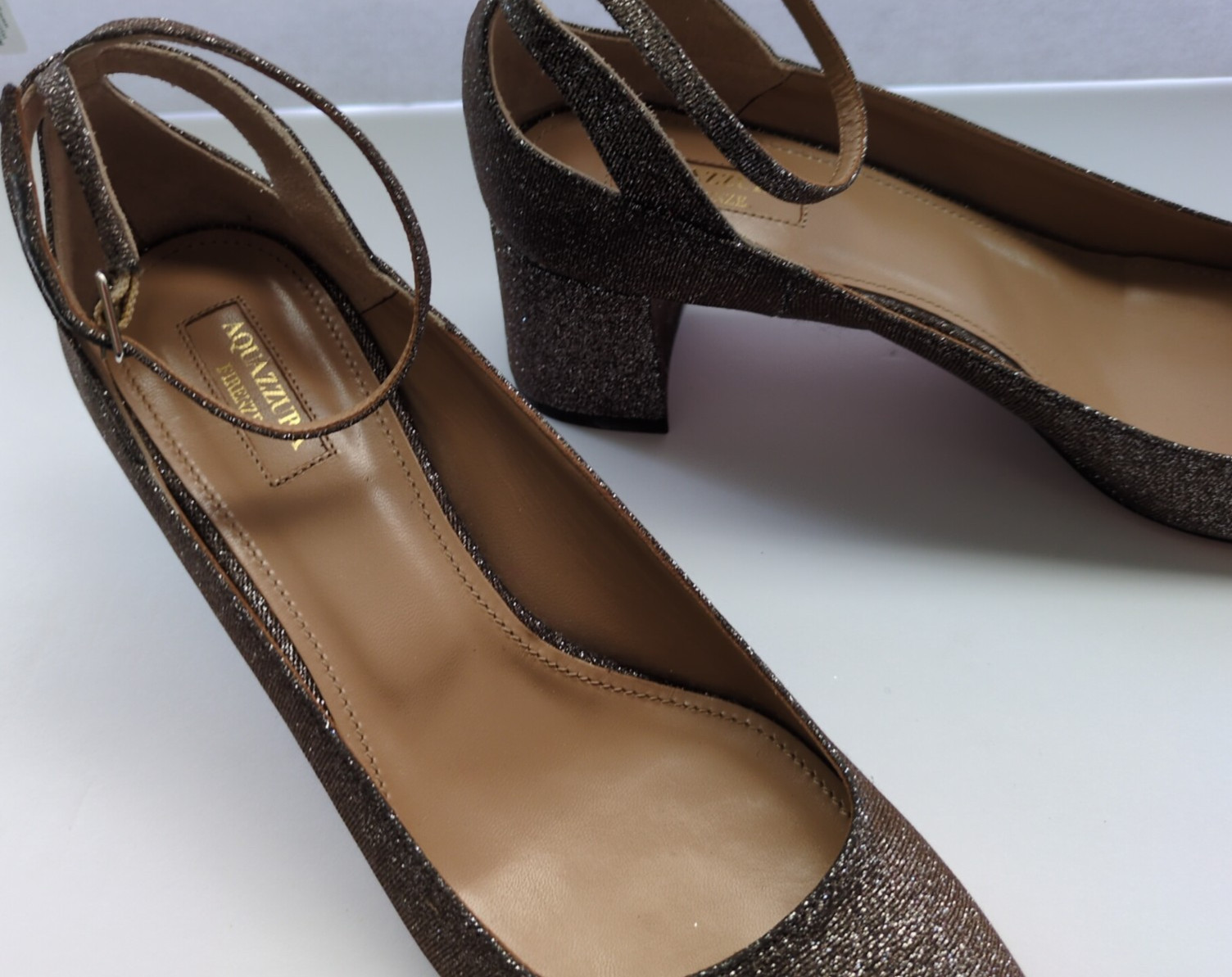 Aquazzura Rivoli – EU 39 – Metallic Glitter Block Heel Pumps US 9 (KS5)