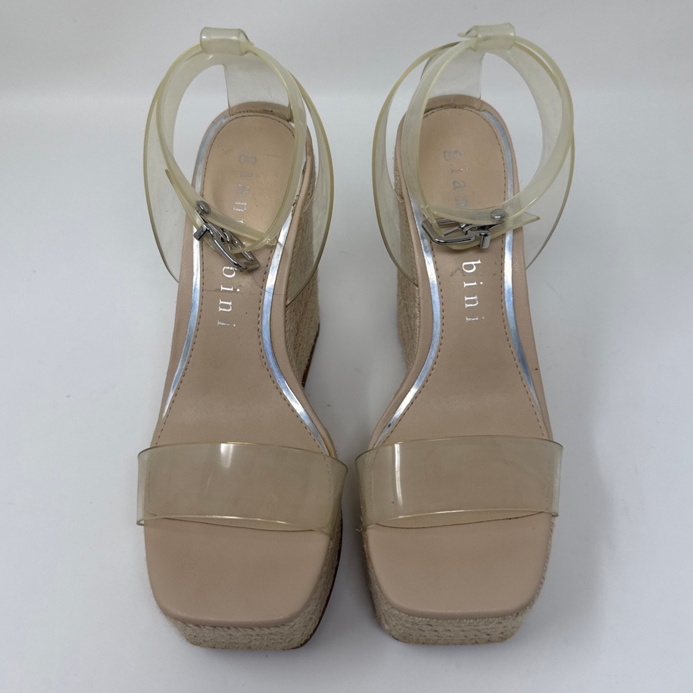 Gianni Bini Espadrille Platform Wedge Sandals Women 6 Nude Clear PVC Ankle Strap