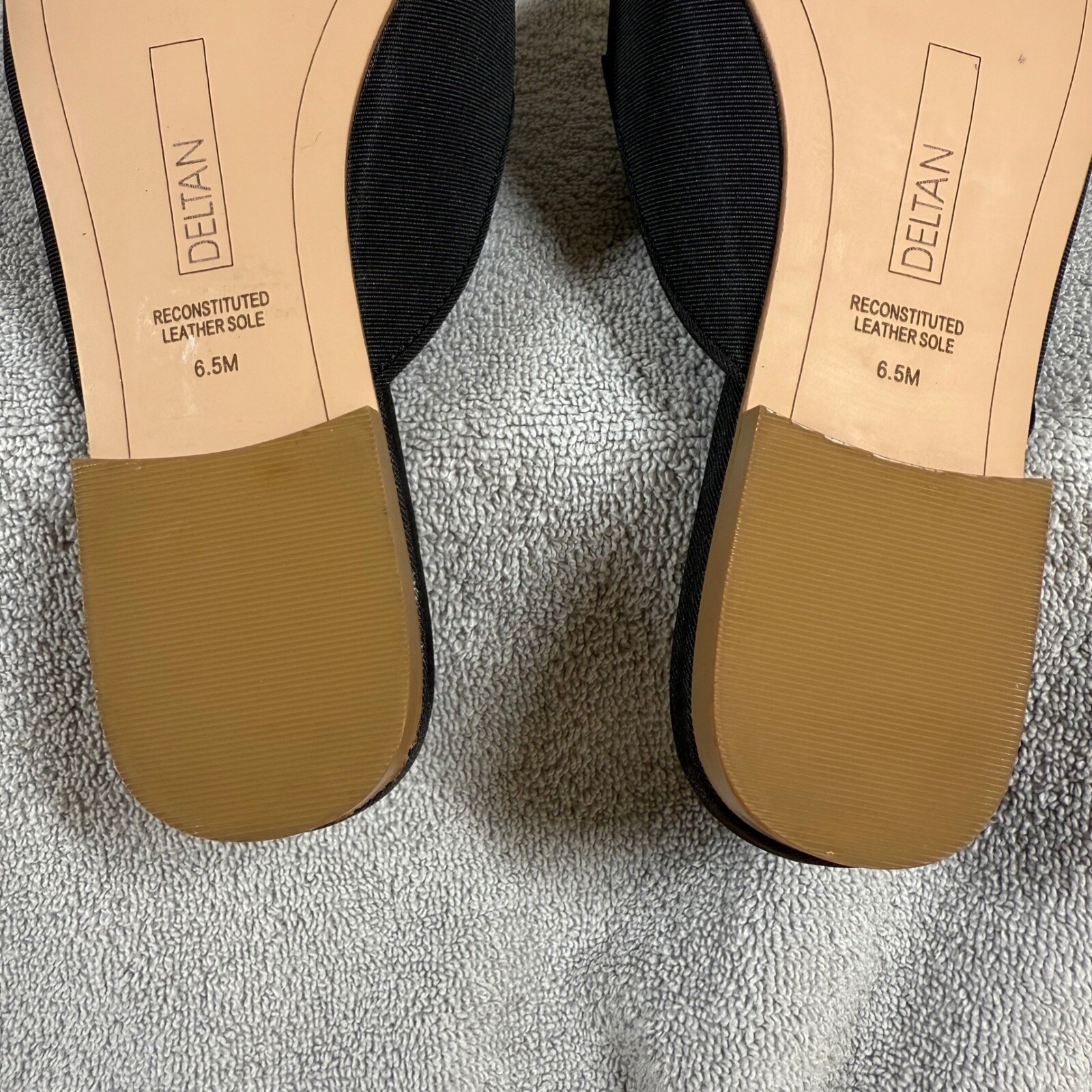 DELTAN Luna Pearl Rhinestone Grosgrain Mules Black Pointed Toe Flats 6.5