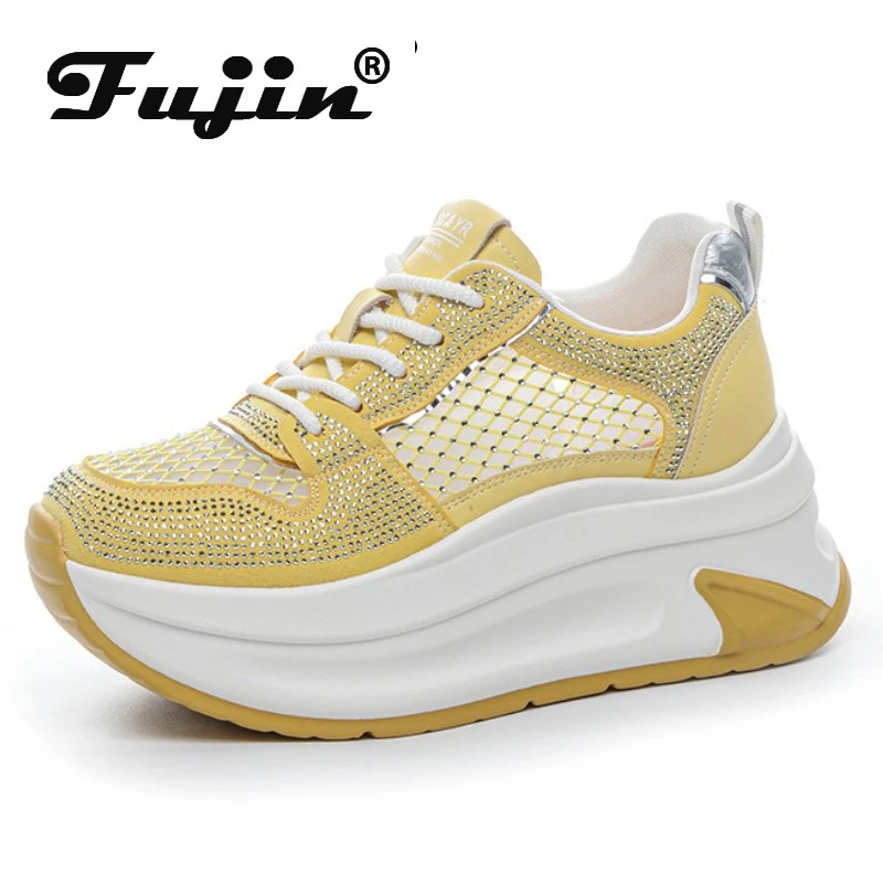 7cm Air Mesh Microfiber Leather Chunky Sneaker Shoes Women Platform Wedge Comfy