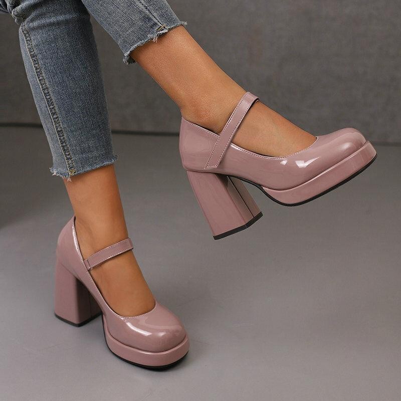 Womens Shiny Patent Leather High Heel Shoes Dress Casual Party Mary Jane Wedding