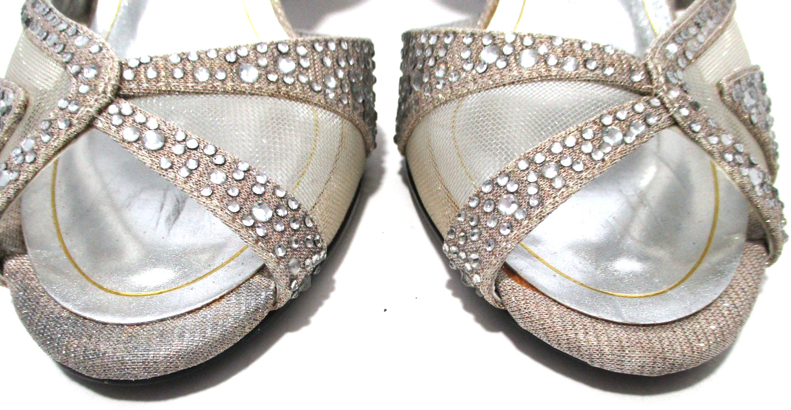 Caparros MacKenzie Open Toe Heels Womens 7 Champagne Sparkle Dress Shoes