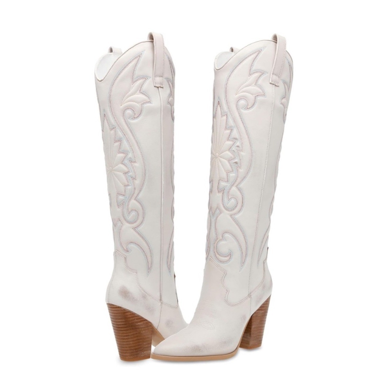 Steve Madden Women’s Leather Lashes Western Boots Distressed White Size 8.5M