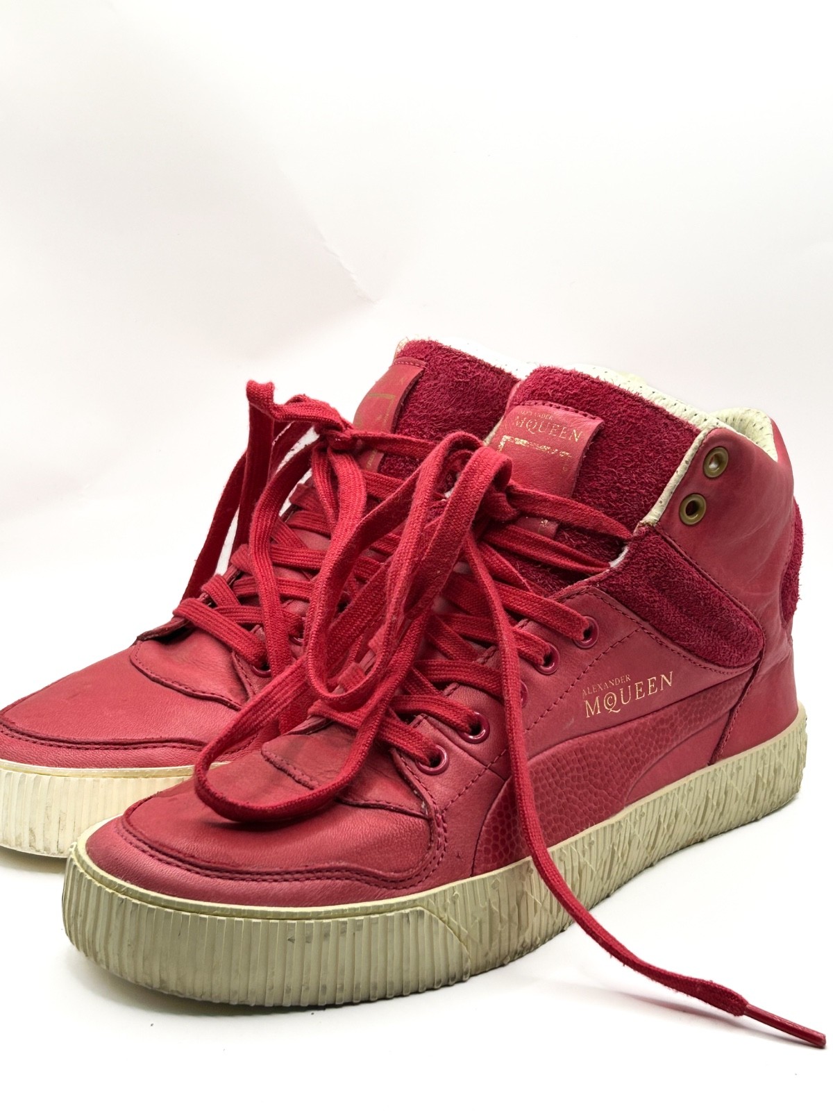 Alexander McQueen Puma High Top Sneakers Pink Red Leather Size EU 37 Rare