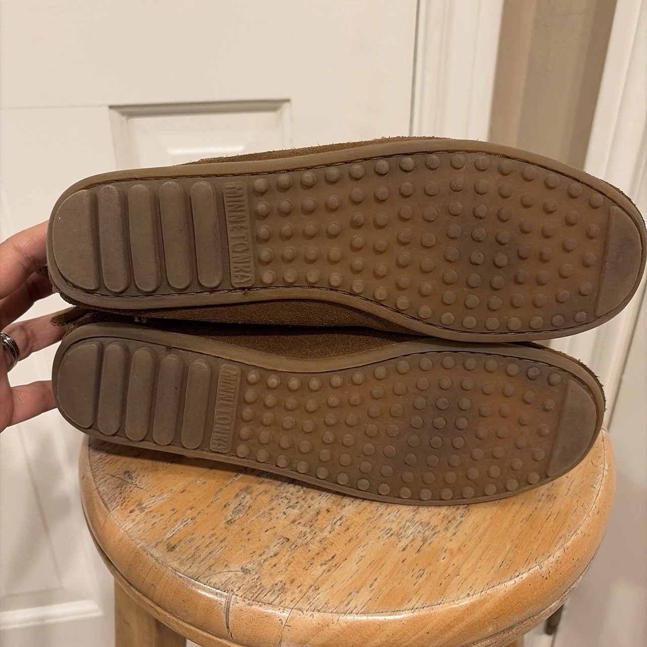 MINNETONKA Moccasins 7.5 Double Fringe Side Zip Studded Detail Rubber Sole Boots