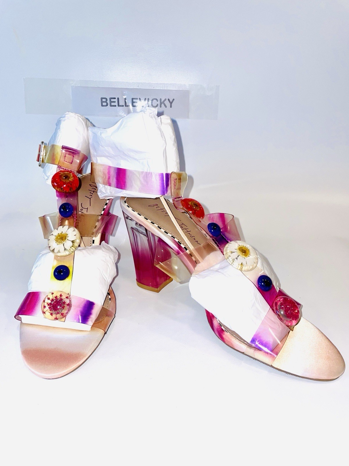 Betsey Johnson Sandals Size 8.5 floral see thru heels Lennie