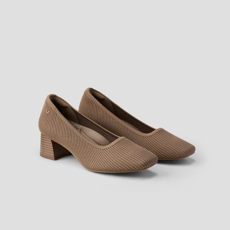 Vivaia Melody Pro Square-Toe Almond Knit Chunky Heel
