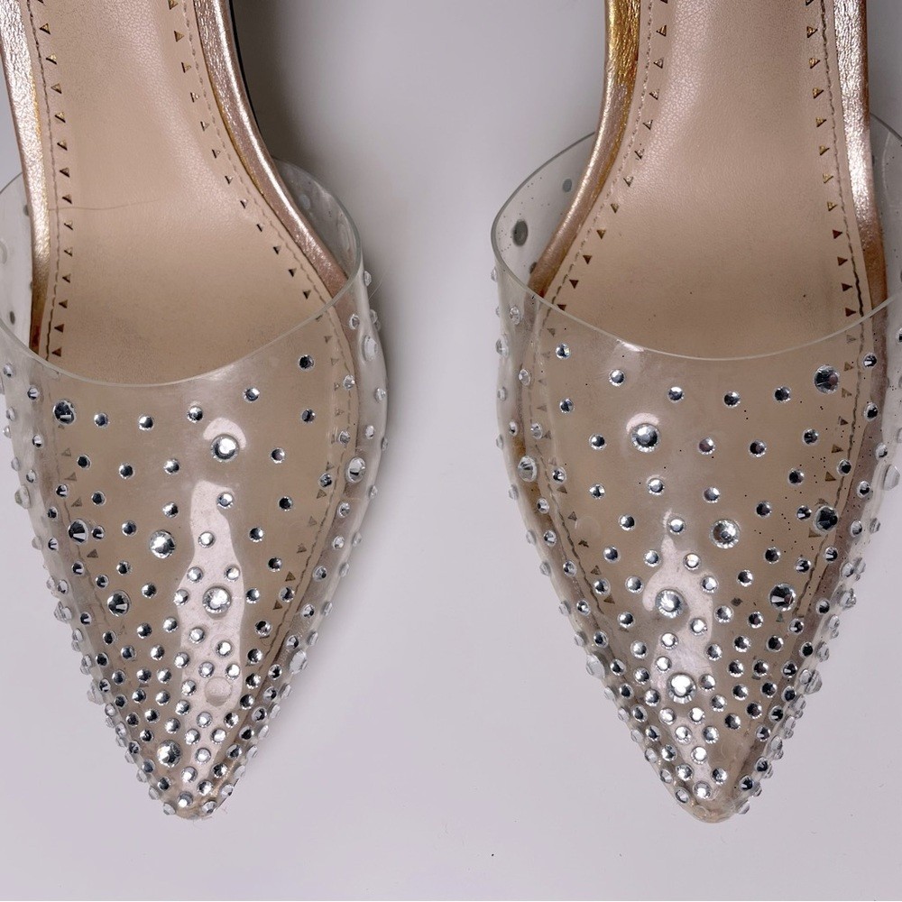 Adrienne Vittadini Nude Clear Rhinestone Heels – Size 7