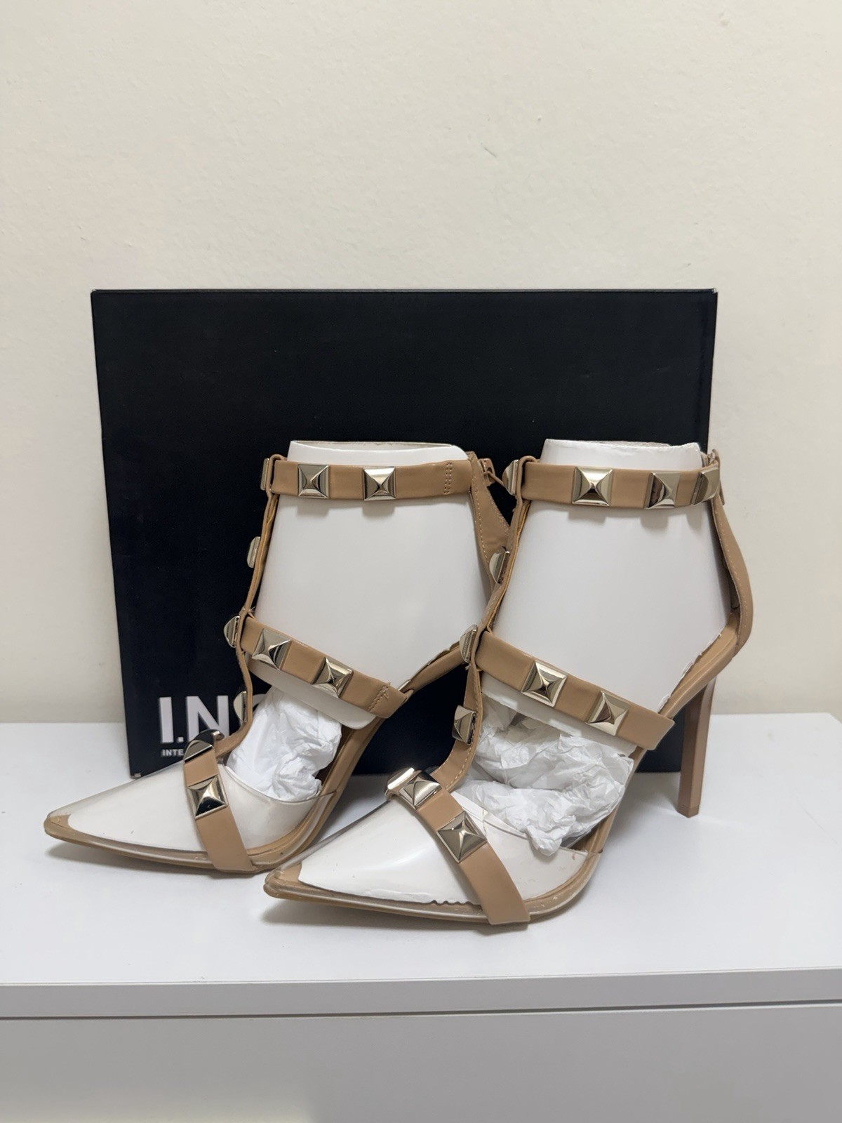 INC International Concepts Women High Heels Nude/clear And Studded 8 M