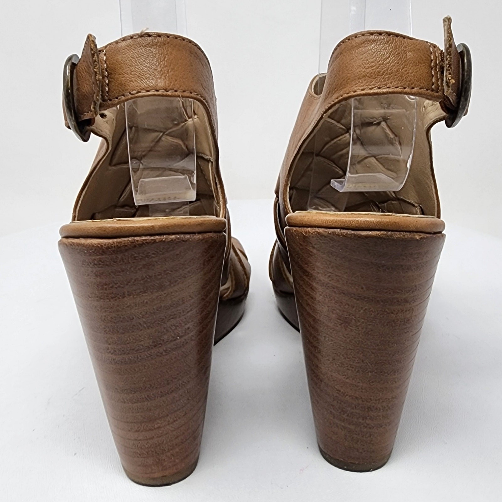 Johnston & Murphy Missy Sandal Women 7M Wedge Slingback Tan Criss Cross Leather