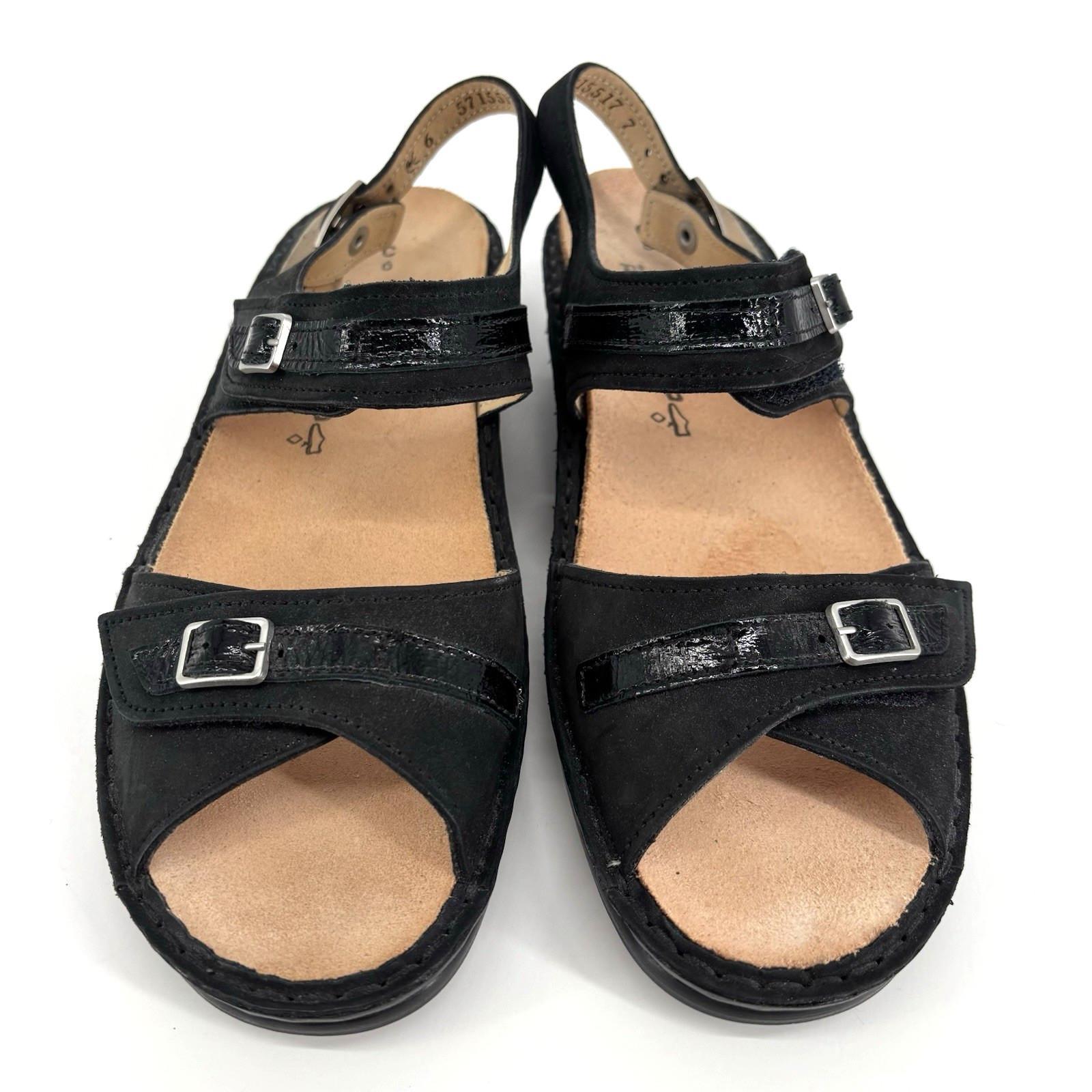 Finn Comfort Nubuk Sandals Faux-Buckles Black Women’s (EU 39) US 8-8.5