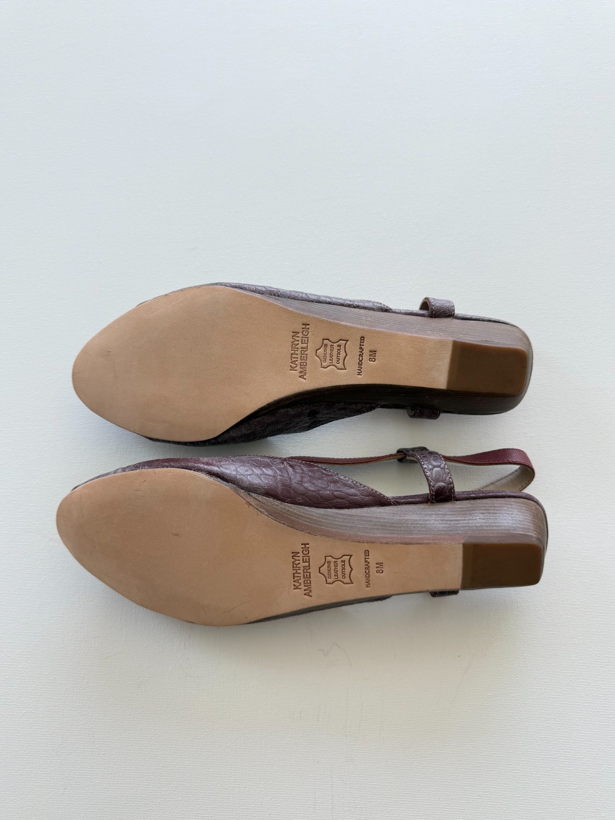 New Handmade Mauve Red Genuine Leather Low Heel Slingbacks NYC Designer
