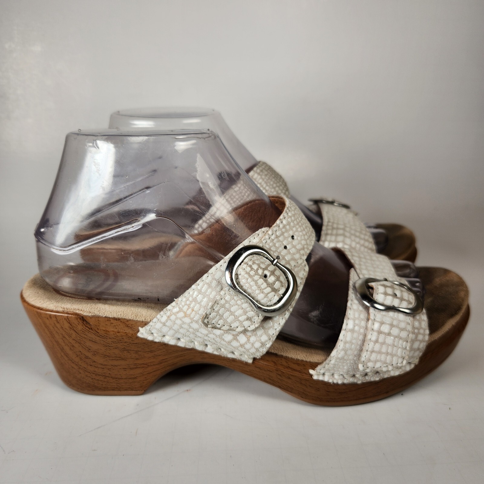 DANSKO Women’s Sophie Sandal 8.5 EU 39 White Snake Print Open Toe Leather Shoe
