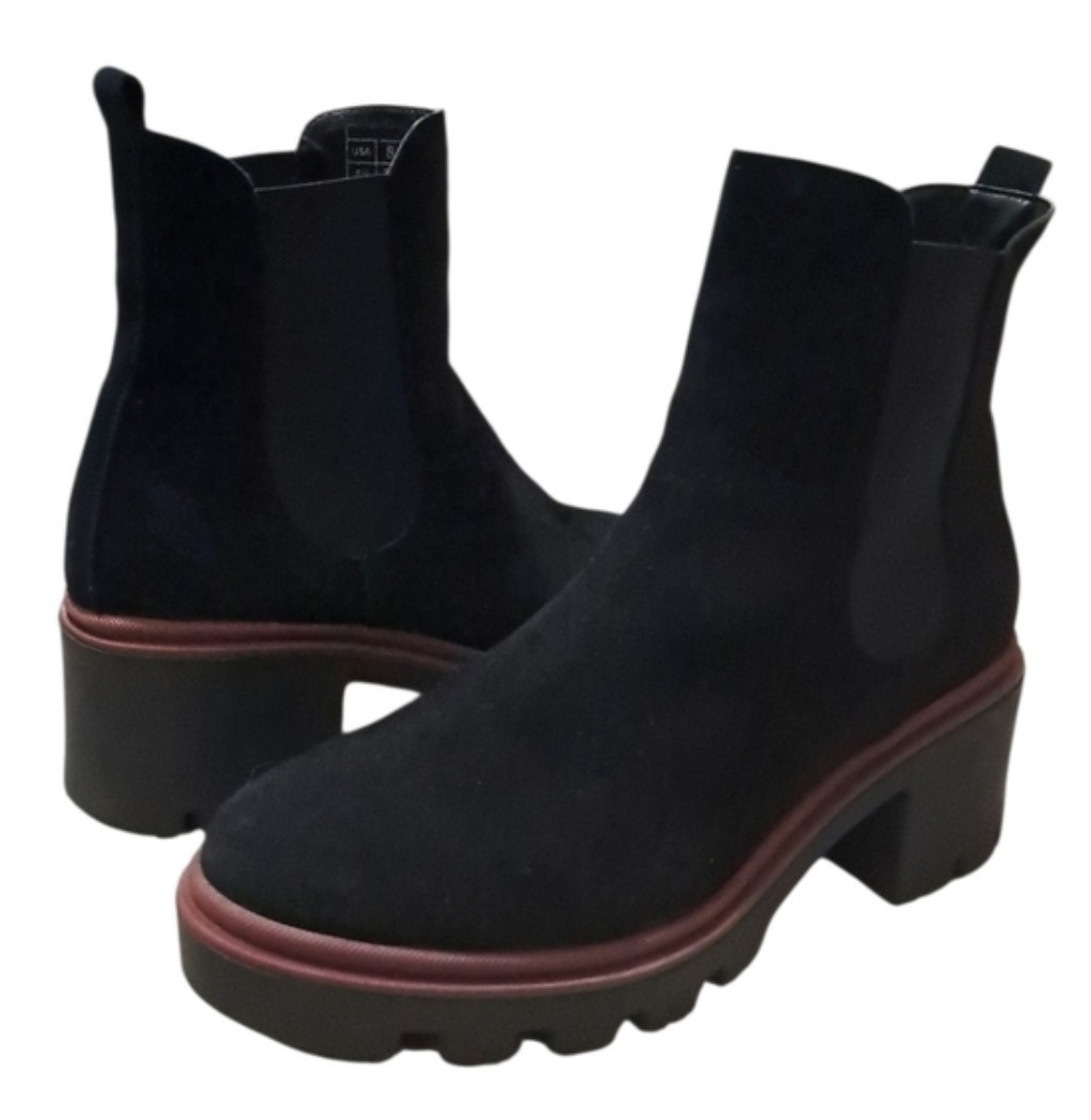 Antonio de Faria Black Suede Chelsea Ankle Boots Lug Sole US 8 EU 39