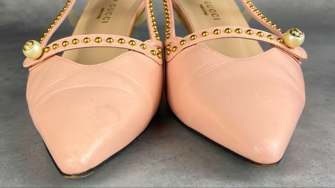 GUCCI Bamboo Slingback Pumps 23cm Baby Pink Leather High Heels