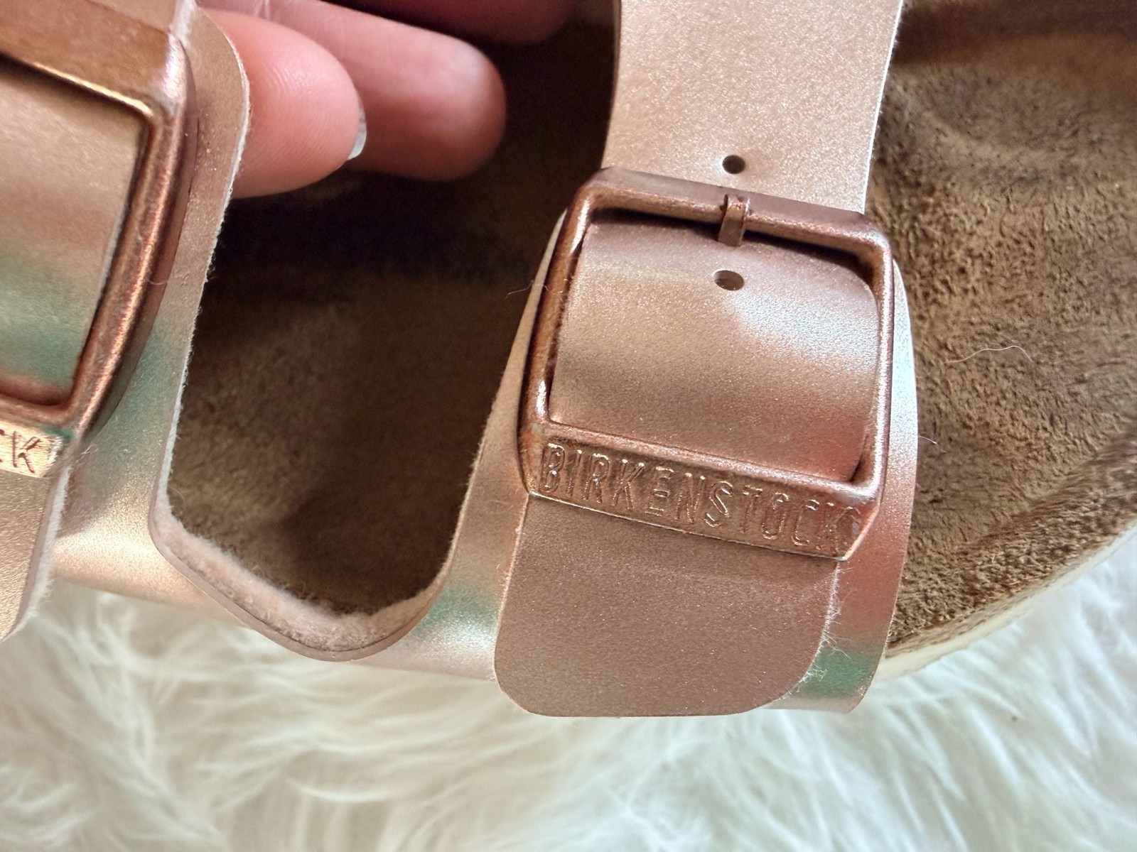 Birkenstock Arizona Birko-Flor Sandals in Metallic Copper/Rose Gold