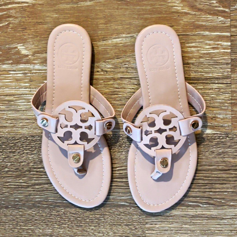 Tory Burch Women’s Pink Leather Logo Slide Sandals Slip-On US 7