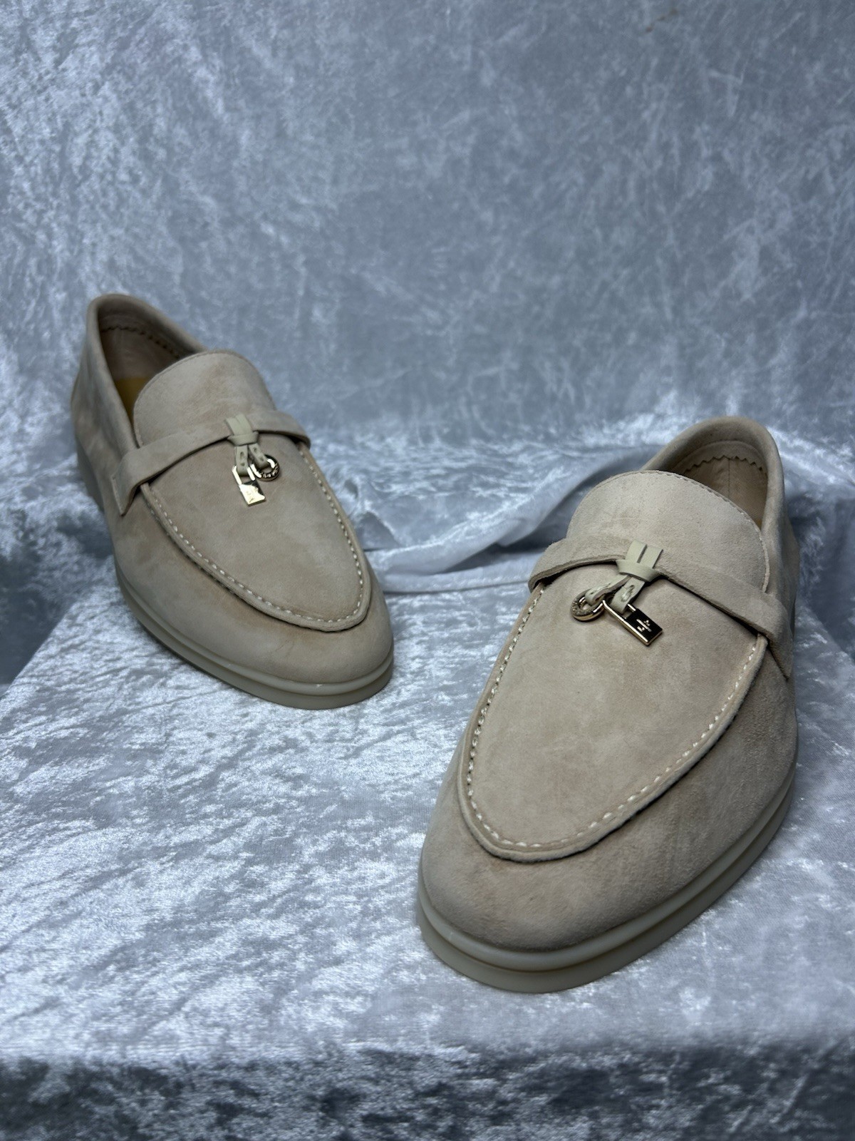Loro Piana Women’s Summer Charms Walk Suede Loafers Yacht Shoes Beige US 7