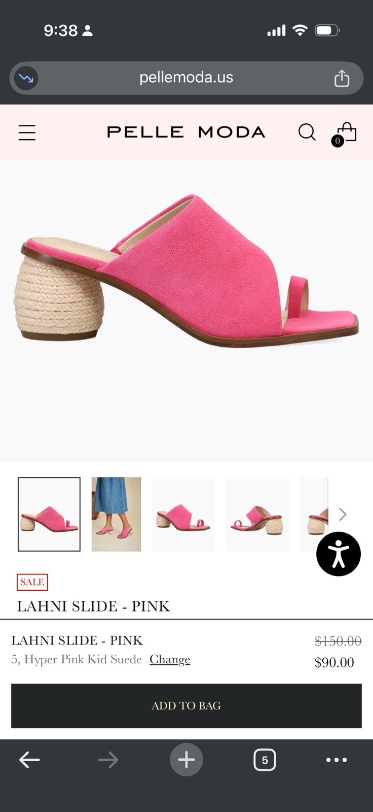 Pelle Moda Lahni Hot Pink Suede Toe-Loop Mule Sandals Size 9M