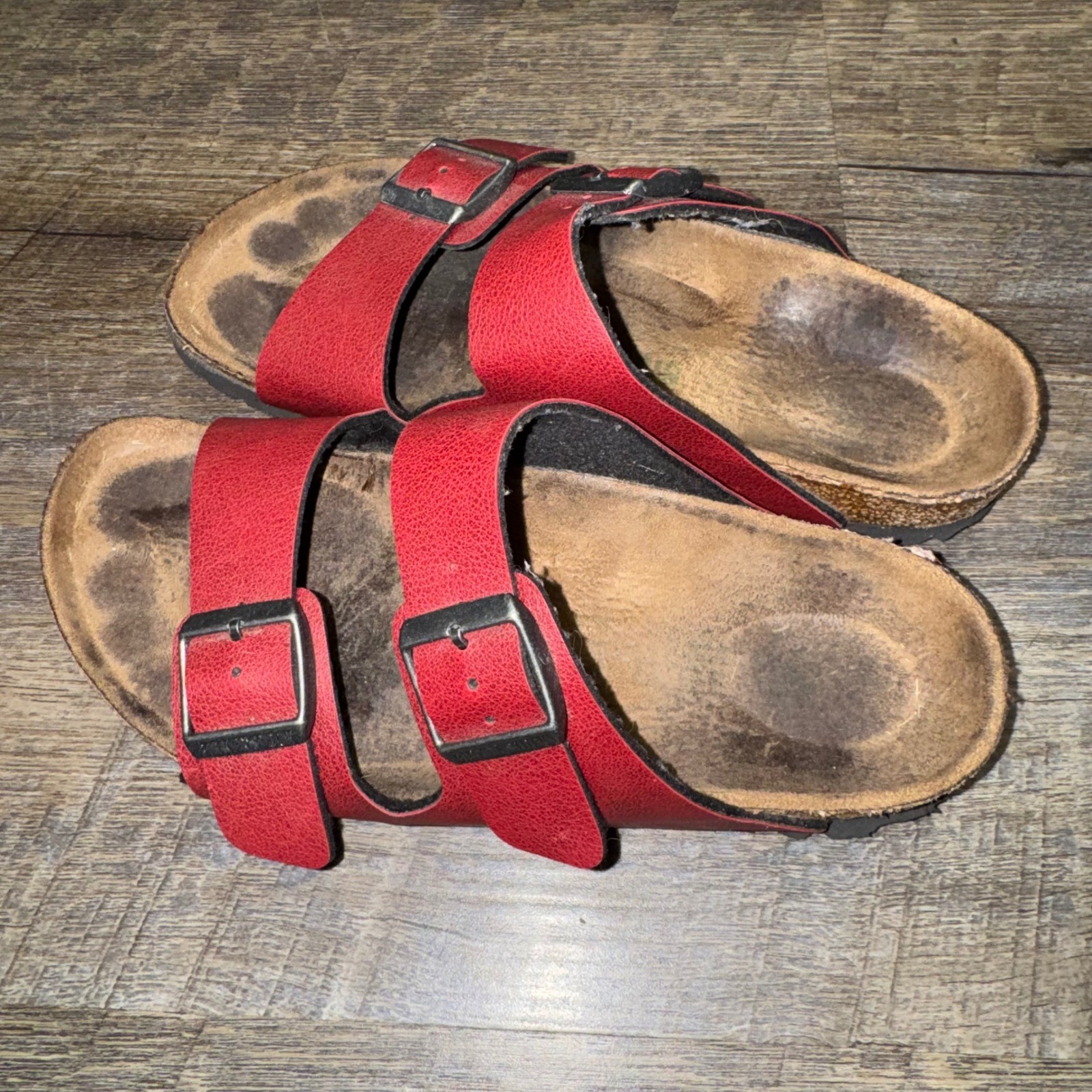 Birkenstock Arizona Red Birko-Flor Two Strap Buckle Sandals Size 36 Womens 5-5.5