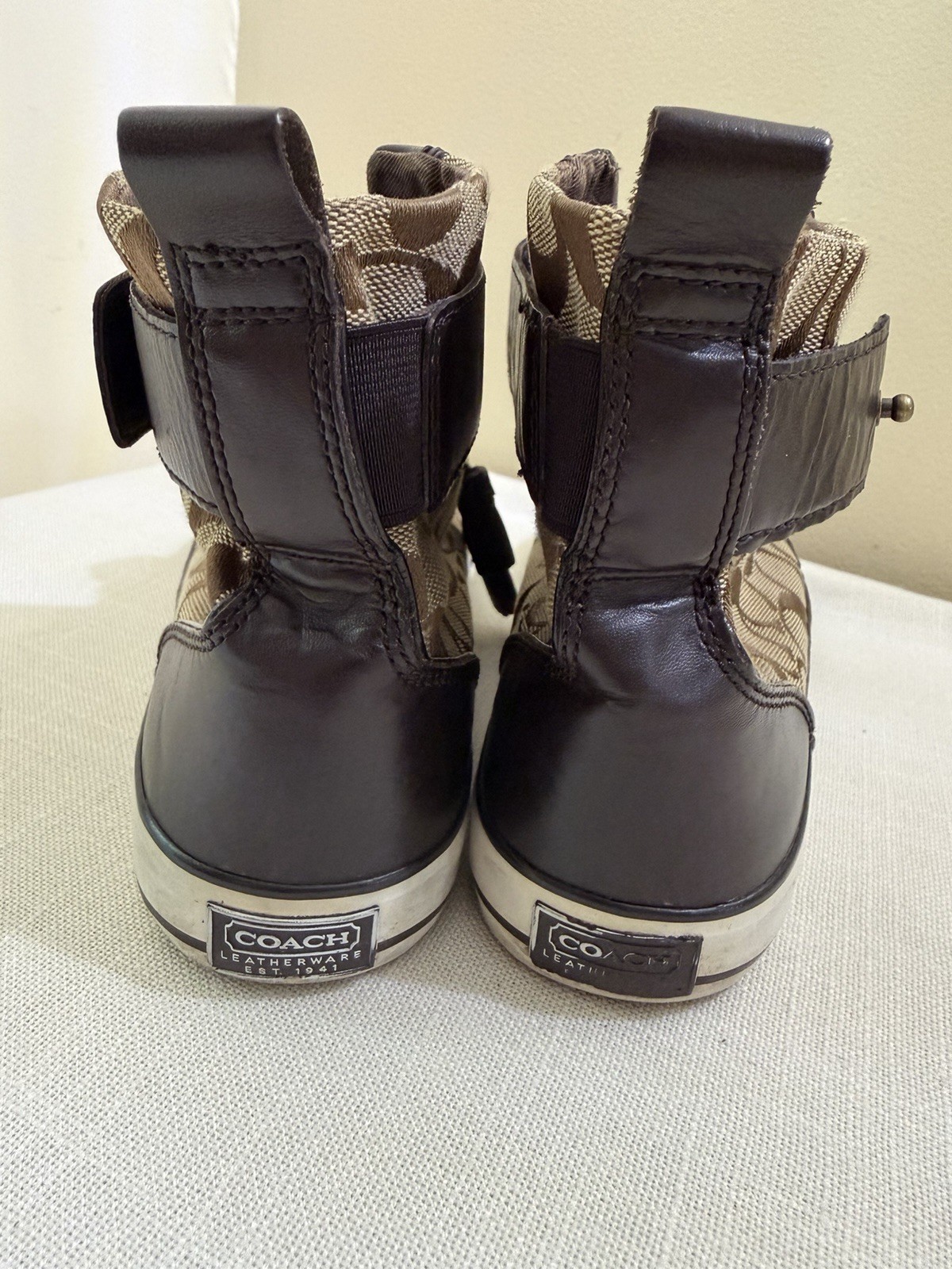 Vintage Y2K Brown Coach Logo High Too Sneakers Textile Leather Tassel Laces 7