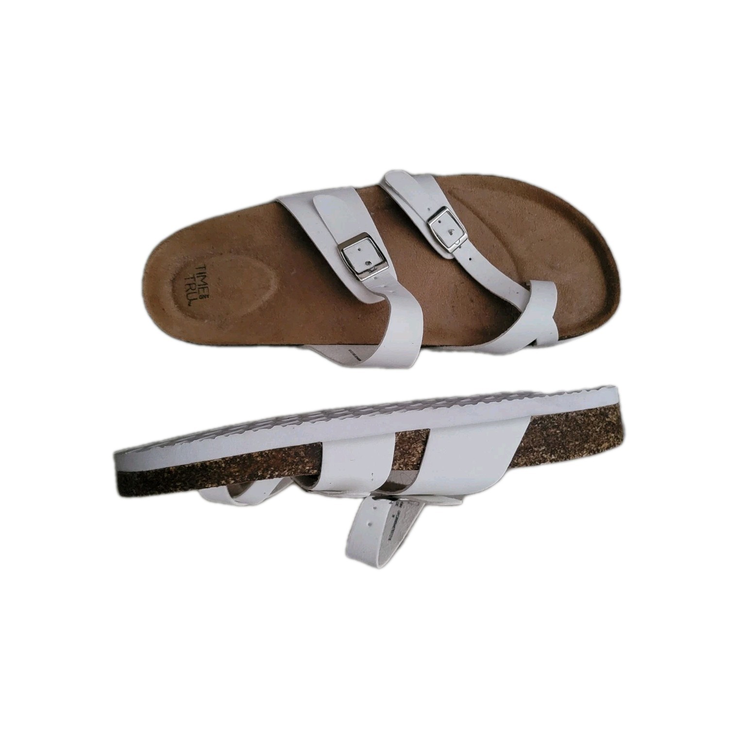 Time and Tru Flats Thong Sandals White Slip Ons WMTT23AM084 Womens Size 11