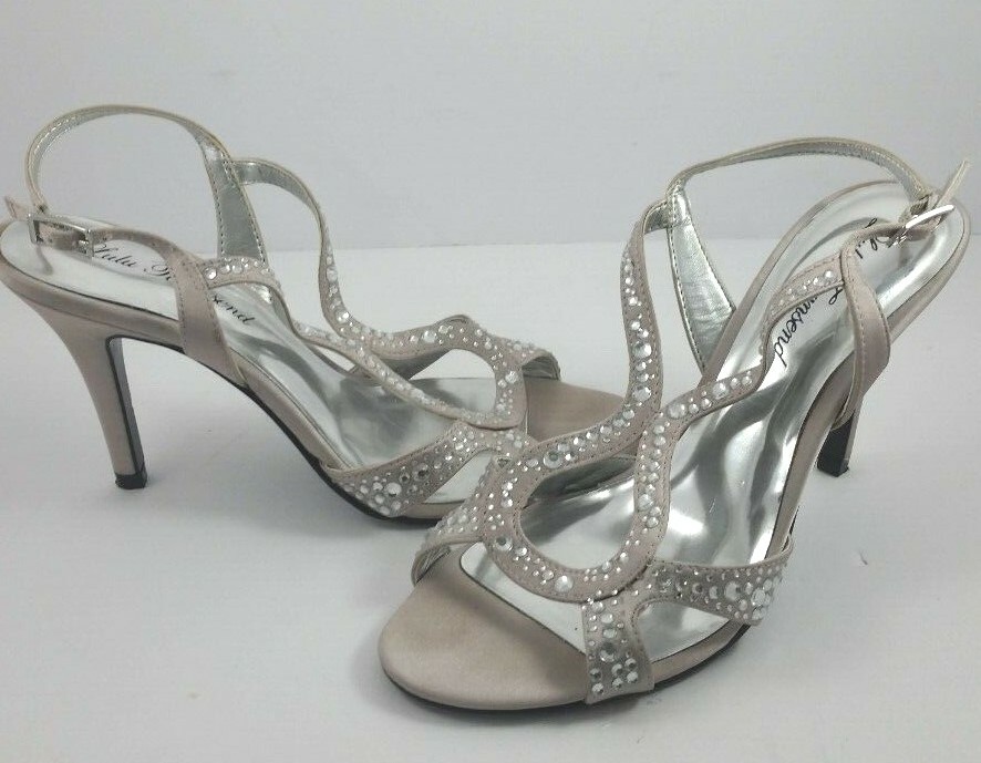 Lulu Townsend Heels Silver Rhinestones Strappy Sandals Womens SZ 7 GUC Leather
