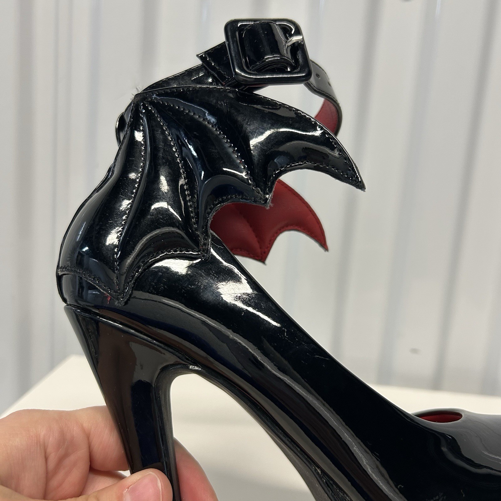 Killstar Cemetery Lane Black Bat Wing High Heels Faux Leather Women’s US Sz 5