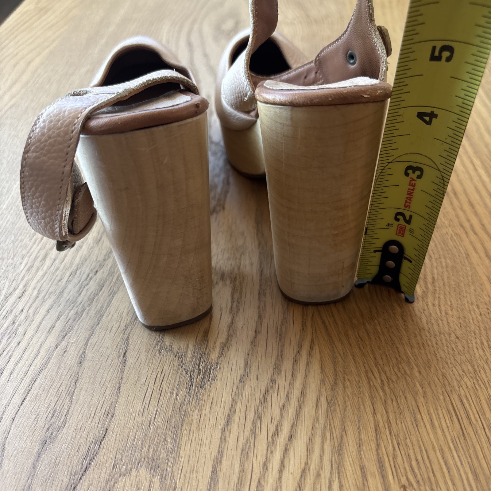 Rachel Comey nude leather platform Wooden Block high heels Sz 8.5