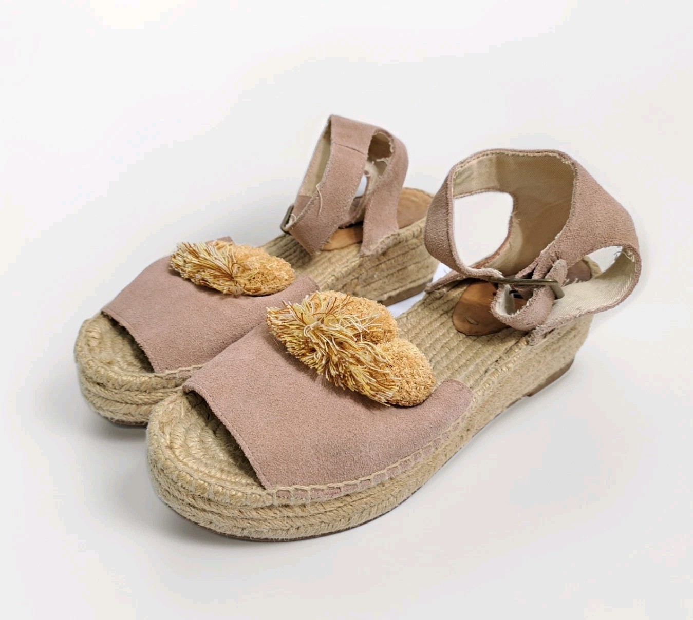 Soludos Anthropolog Womens 8 Panarea Wedge Platform Espadrilles Pompoms Sandals