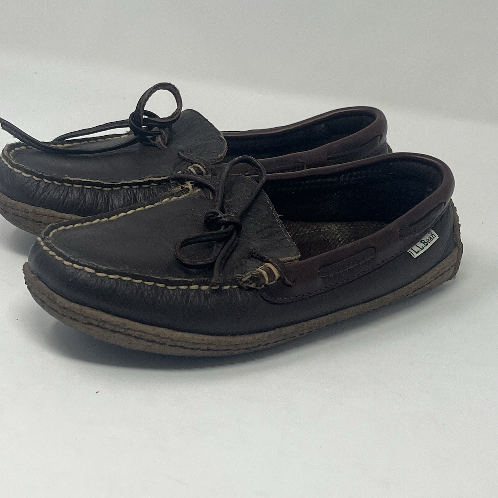 L.L.Bean Handsewn Flannel-Lined Women’s Sz 5 Brown Leather Slippers Moccasin