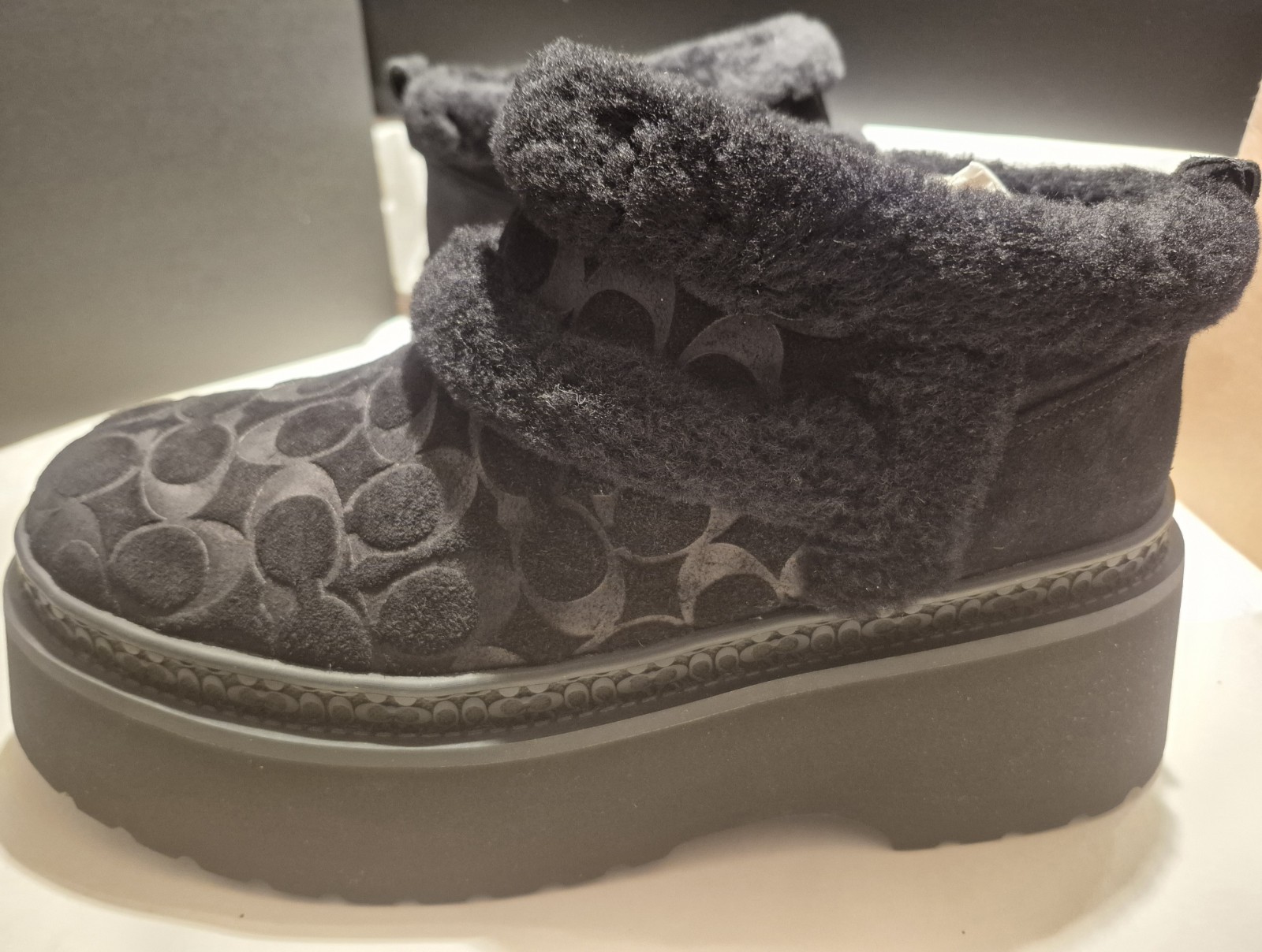 COACH CHRISTINA BOOTS SIGNATURE SHEARLING IN BLACK;SZ 9M;NIB;RET $165 SOLD OUT
