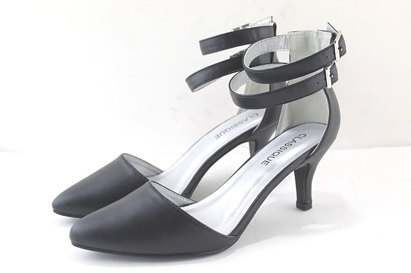 CLASSIQUE WOMENS 2.5 in cone heel dress shoes multi sizes black faux leather NEW