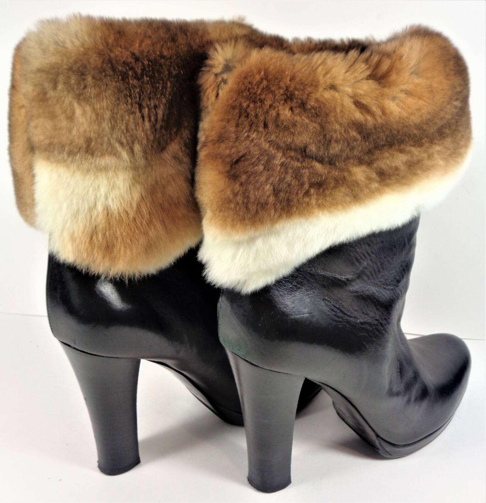 Nando Muzi women’s black leather fur booties EU 38 (US 7 1/2)